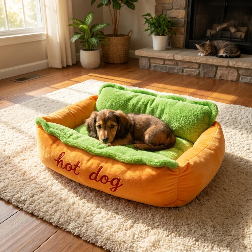 Dog Bed Bun-Shaped Walls Removable Washable Cushion Non-Slip Base