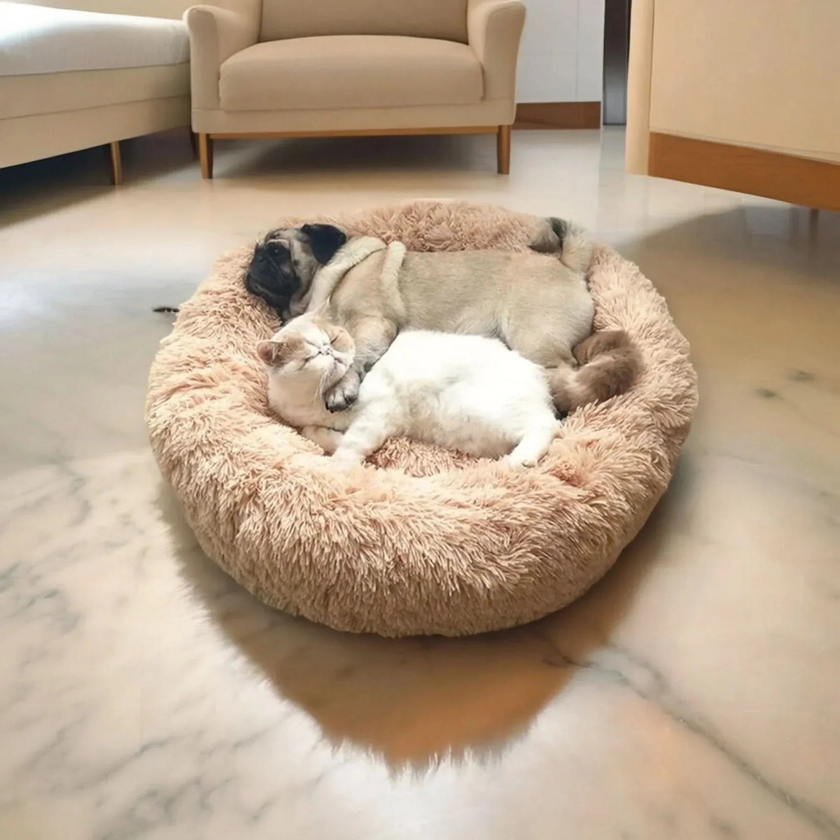 Dog Bed Calming Plush Donut Bolster Machine Washable