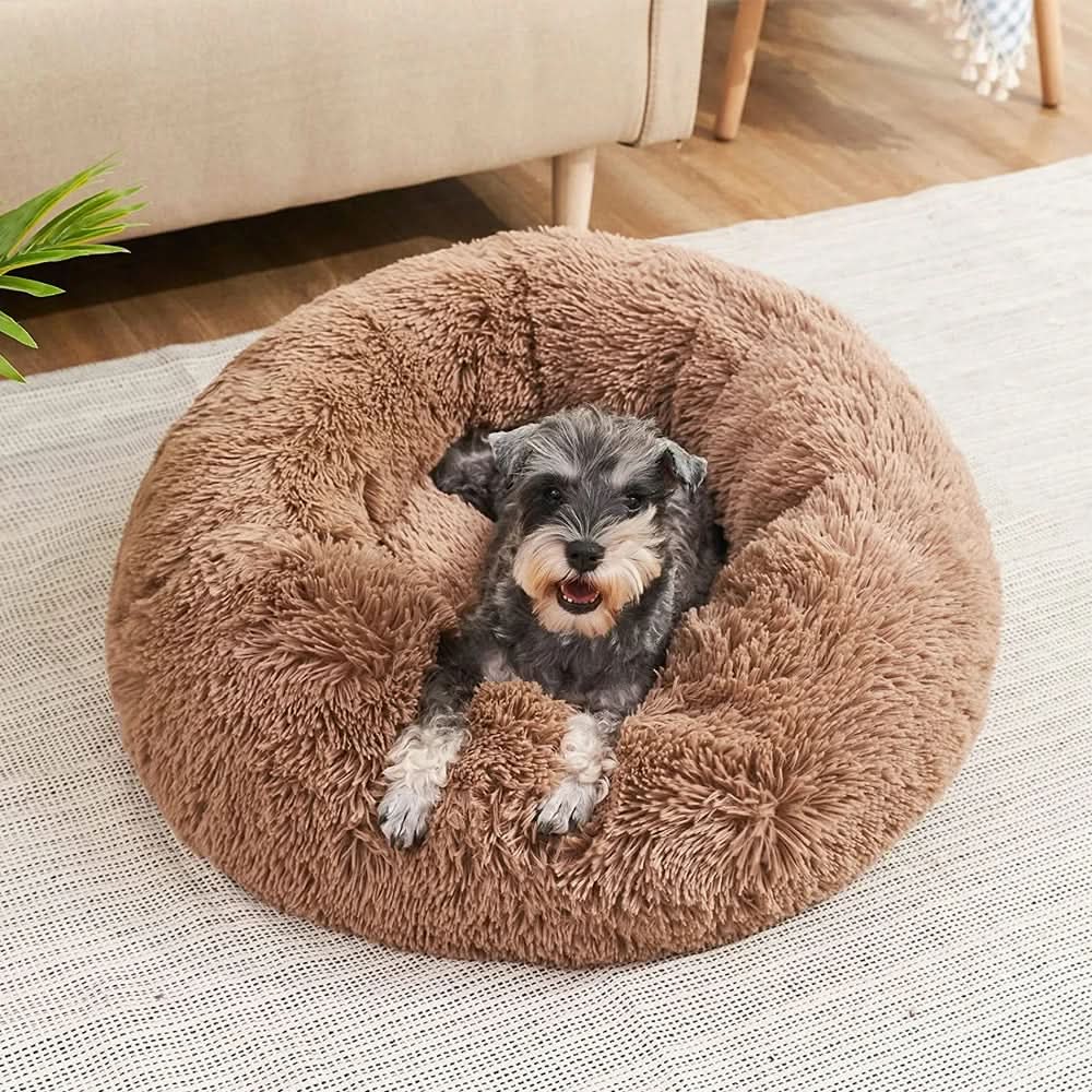 Dog Bed Calming Plush Donut Bolster Machine Washable