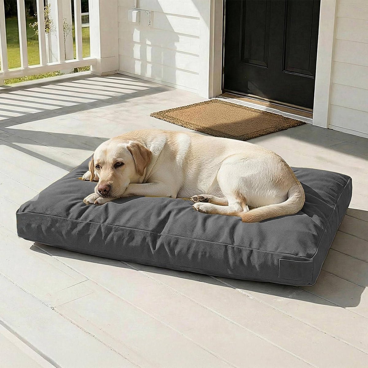 Dog Bed Chew-Resistant Canvas Plush Filling Non-Slip Bottom