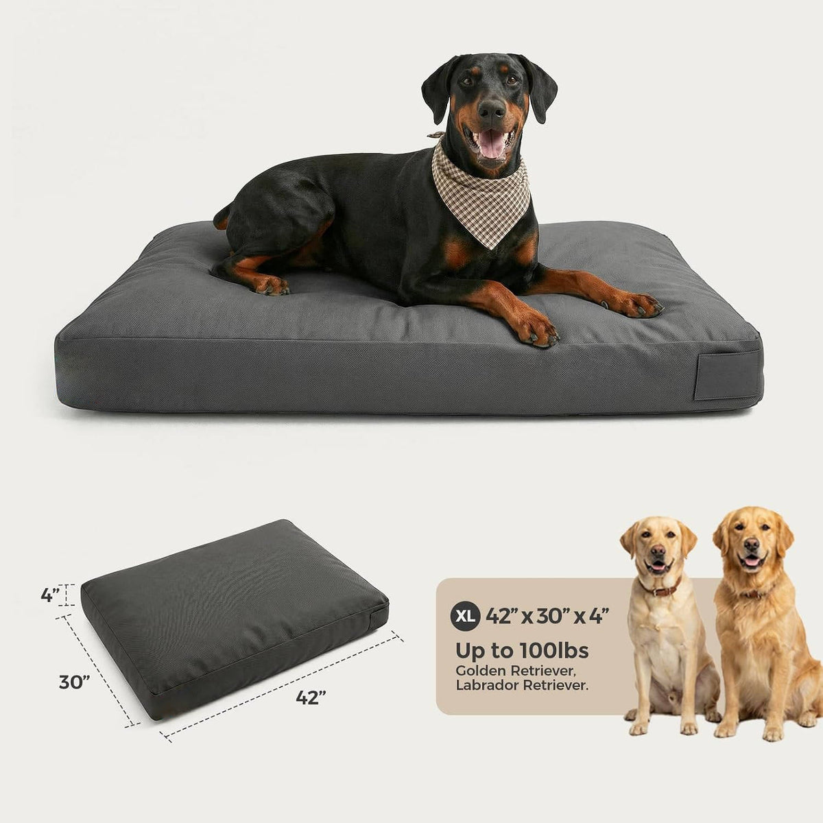Dog Bed Chew-Resistant Canvas Plush Filling Non-Slip Bottom