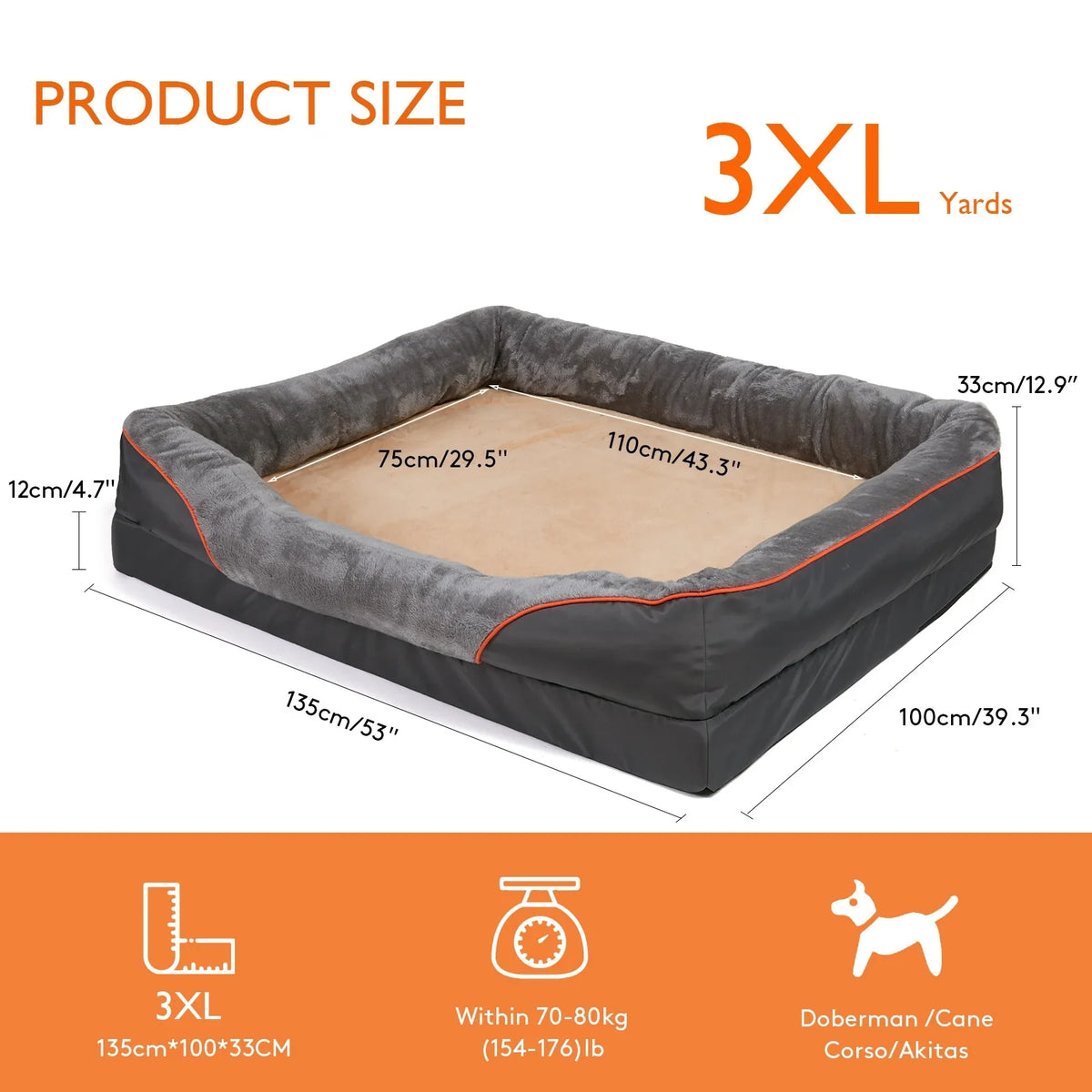 Dog Bed Orthopedic Foam Waterproof & Removable Cover