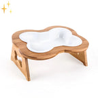 Dog Bowl Bone-Shaped Ceramic Elevated Wooden Stand