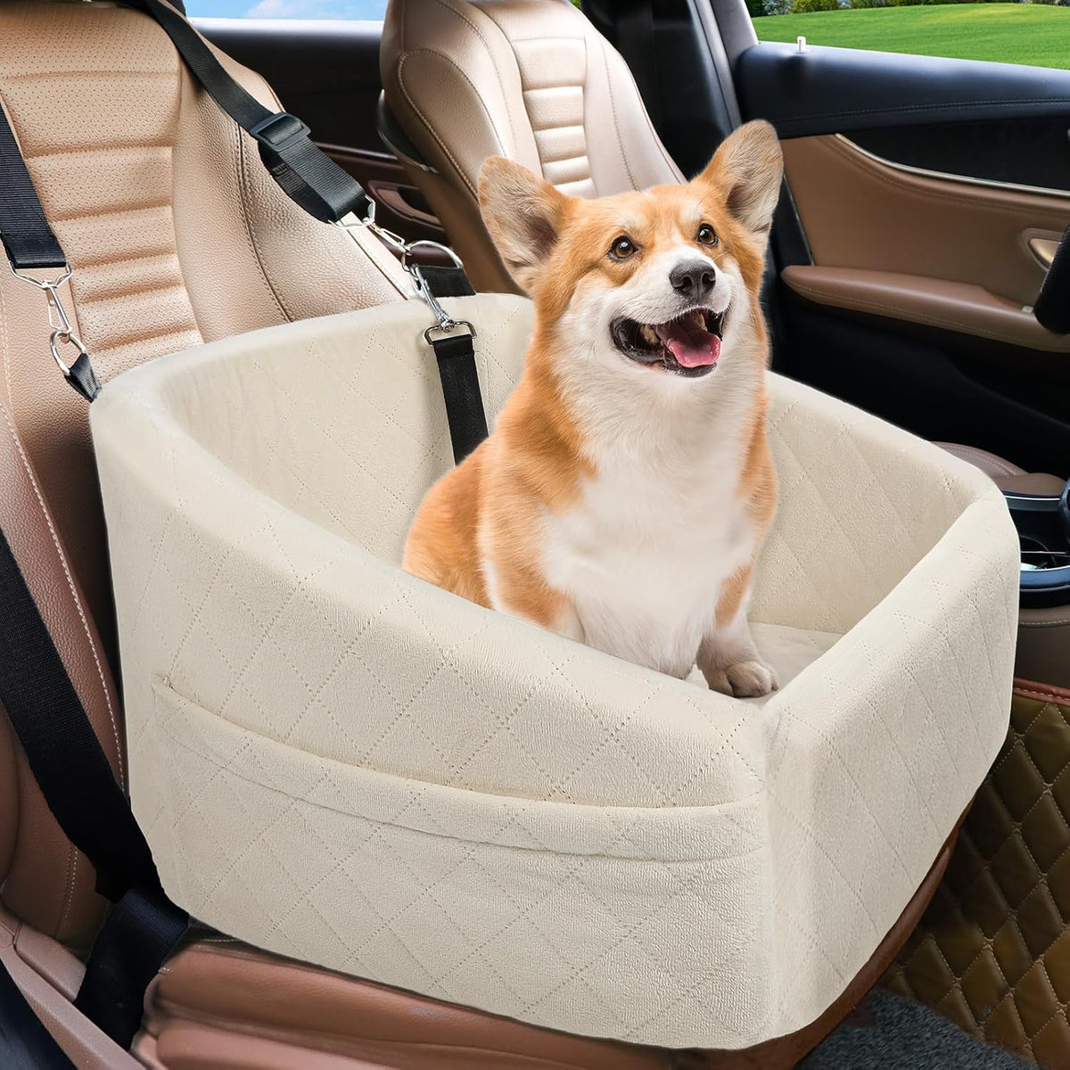 Dog Car Seat Built-In Safety Belt Removable Washable Cover