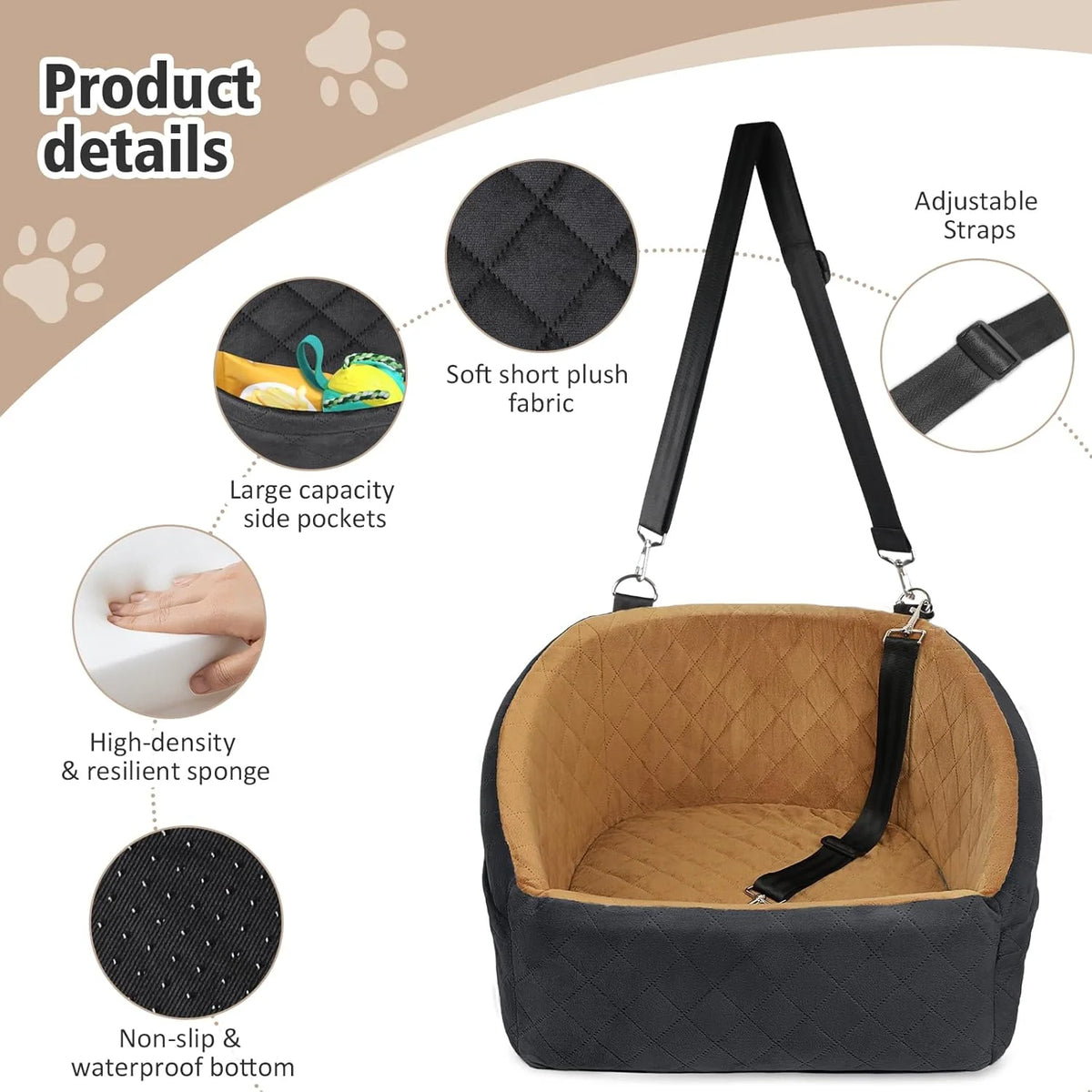Dog Car Seat Built-In Safety Belt Removable Washable Cover