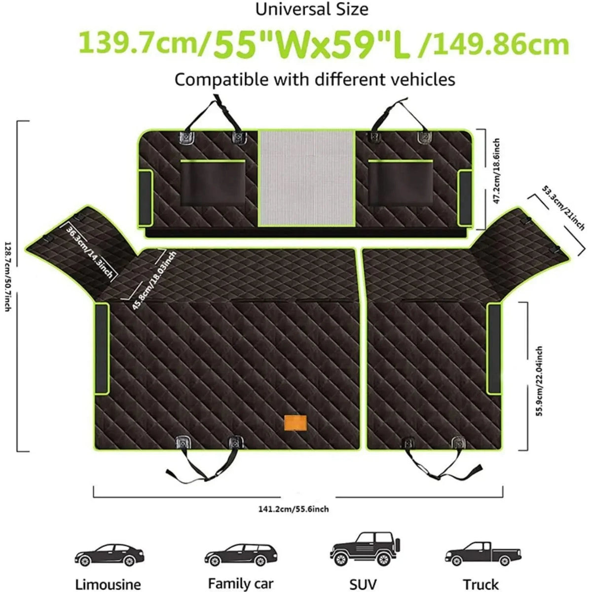 Dog Car Seat Cover 6-in-1 Quilted Waterproof Non-Slip