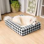 Dog & Cat Bed Tartan Bolster Ergonomic Neck Support