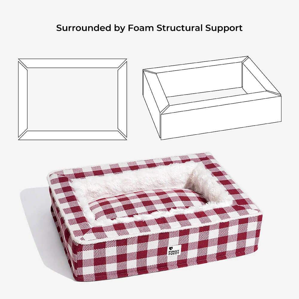 Dog & Cat Bed Tartan Bolster Ergonomic Neck Support