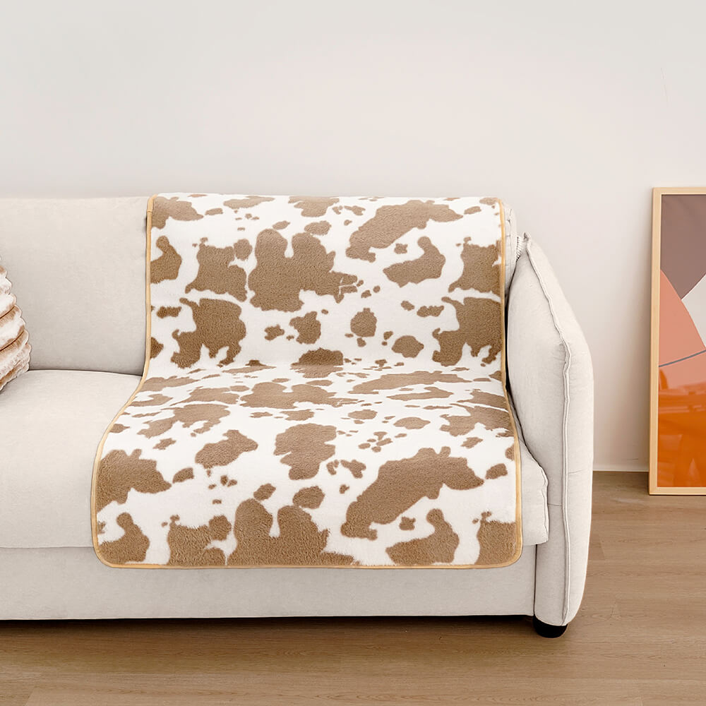 Dog & Cat Blanket Plush Cow Print Non-Slip Backing