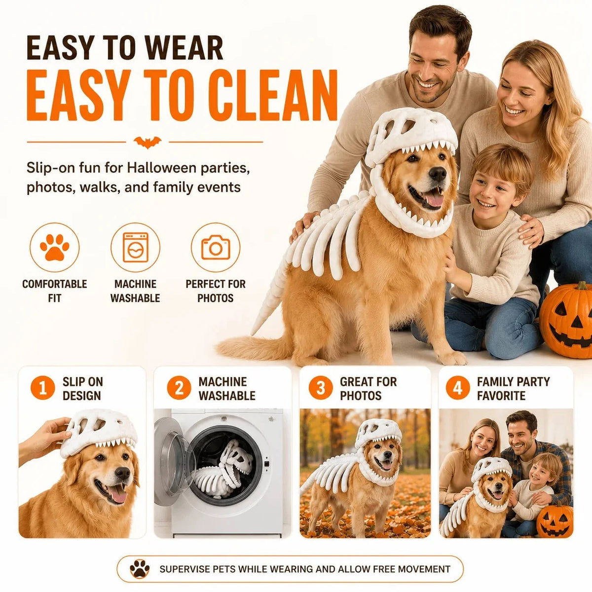 Dog & Cat Costume 3D Skeleton Hood Stretch Plush