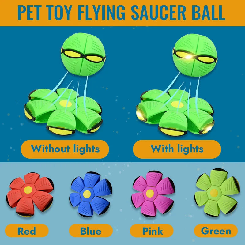 Dog & Cat Toy Auto-Transforming Frisbee-To-Ball Motion-Activated LED