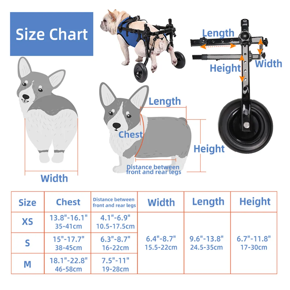 Dog & Cat Wheelchair Adjustable Height & Rear-Leg Support