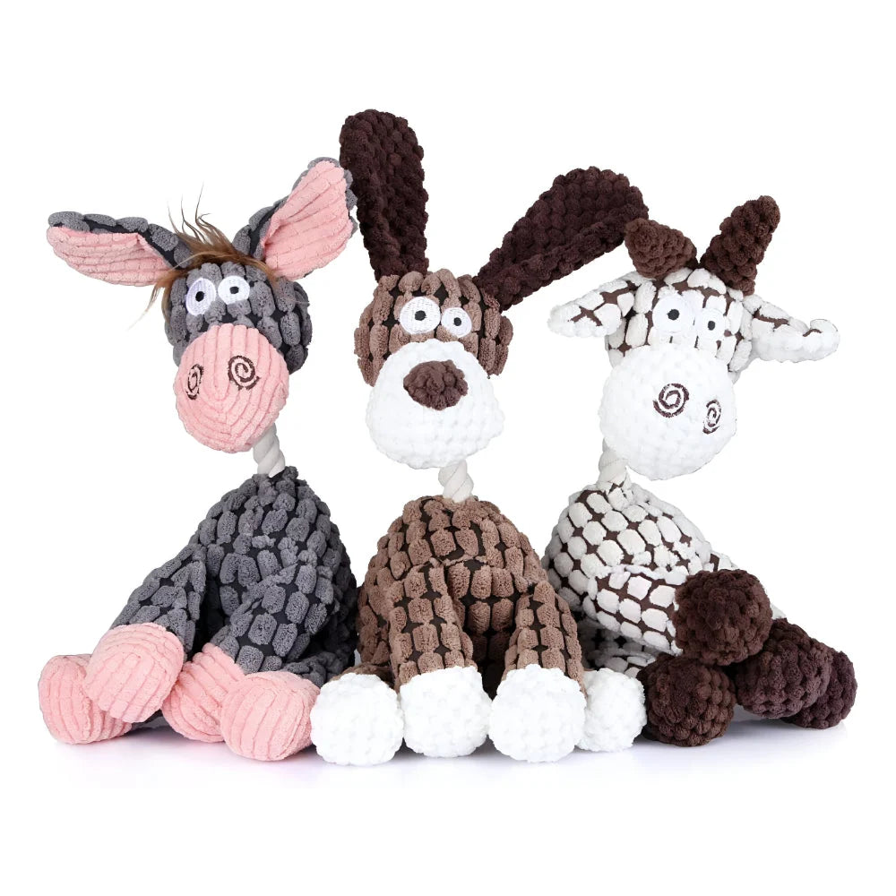 Dog Chew Toy Rope-Textured Velvet Plush Built-In Squeaker