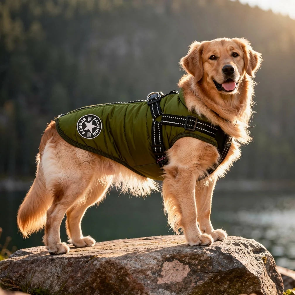Dog Coat Insulated Water-Repellent Built-In Harness & Reflective Trim