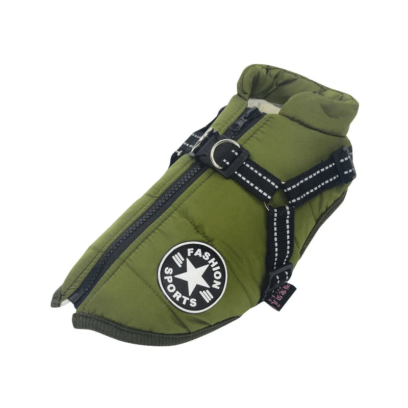 Dog Coat Insulated Water-Repellent Built-In Harness & Reflective Trim