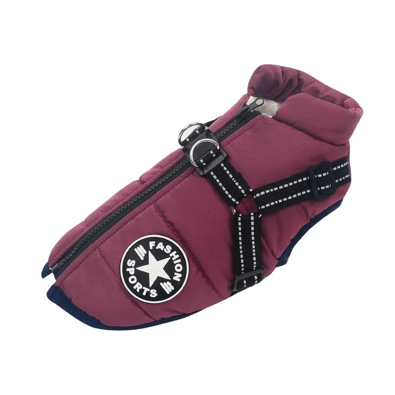 Dog Coat Insulated Water-Repellent Built-In Harness & Reflective Trim