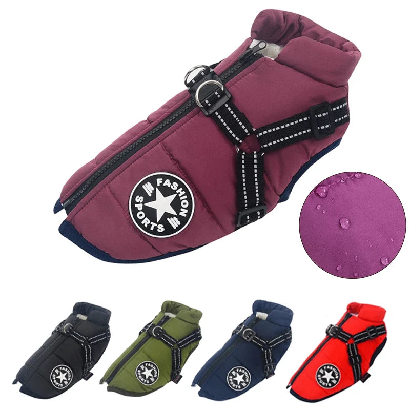 Dog Coat Insulated Water-Repellent Built-In Harness & Reflective Trim