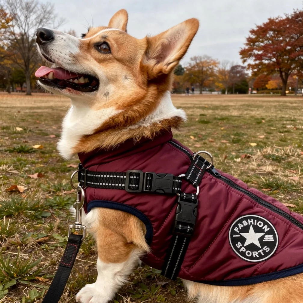 Dog Coat Insulated Water-Repellent Built-In Harness & Reflective Trim