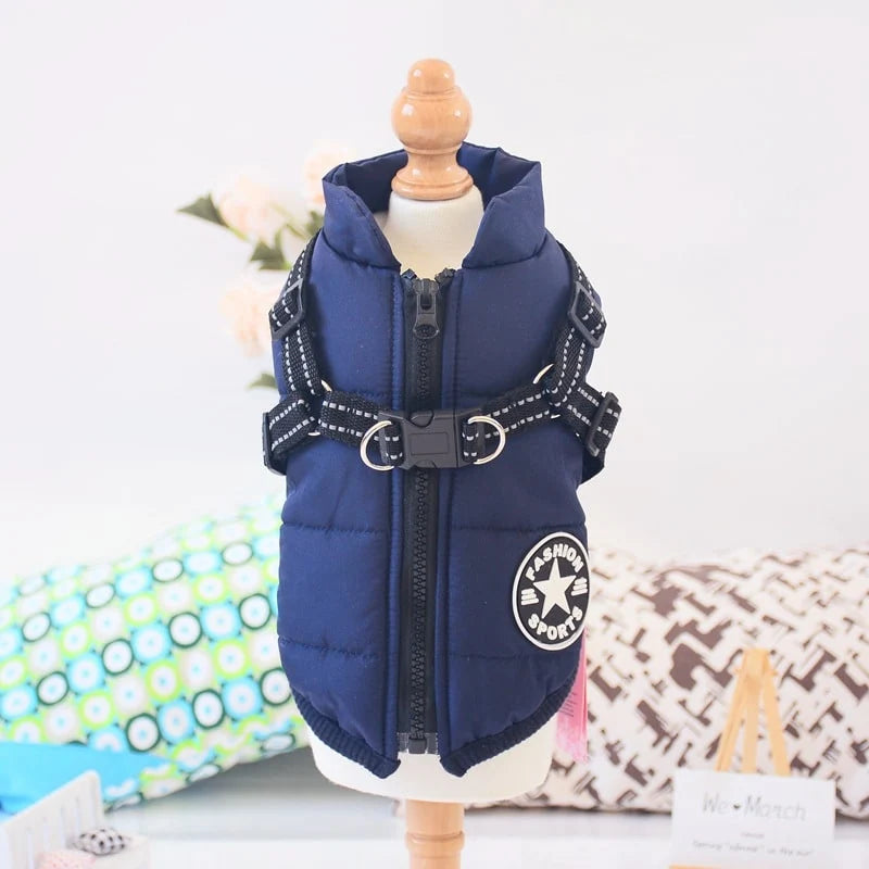 Dog Coat Integrated Harness Waterproof & Fleece-Lined Reflective Straps