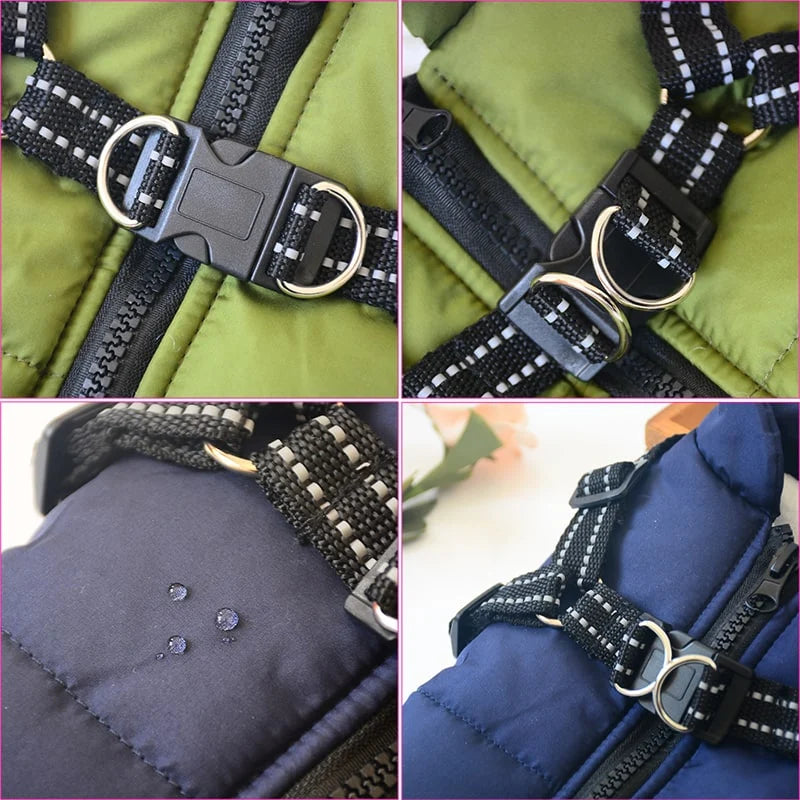 Dog Coat Integrated Harness Waterproof & Fleece-Lined Reflective Straps