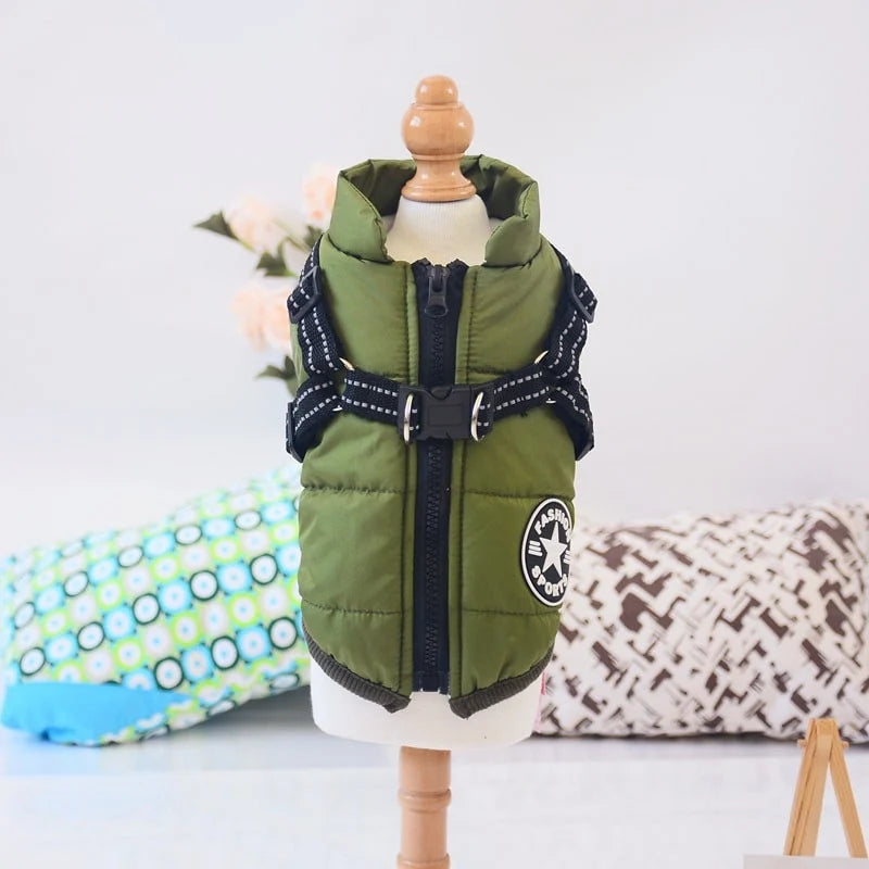 Dog Coat Integrated Harness Waterproof & Fleece-Lined Reflective Straps