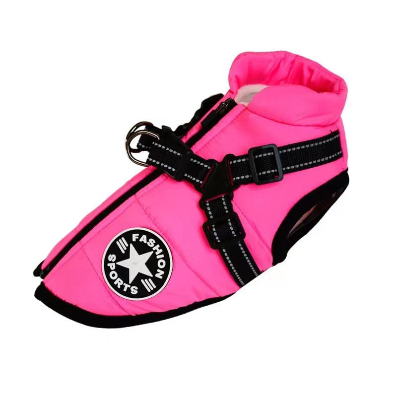 Dog Coat Integrated Harness Waterproof & Fleece-Lined Reflective Straps