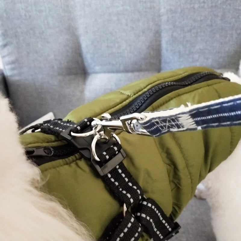 Dog Coat Integrated Harness Waterproof & Fleece-Lined Reflective Straps