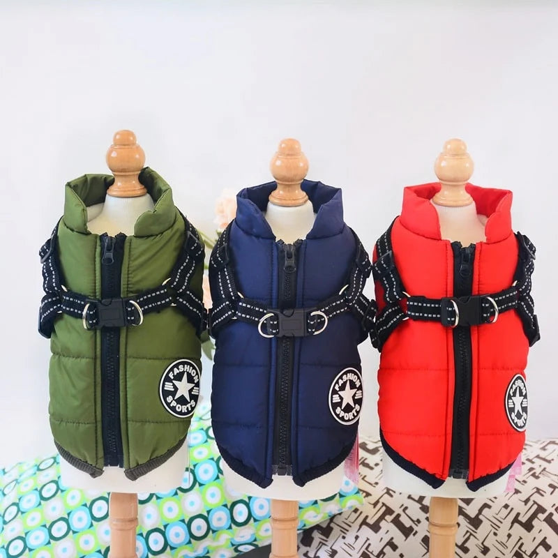 Dog Coat Integrated Harness Waterproof & Fleece-Lined Reflective Straps