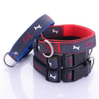Dog Collar Denim & Leather Metal Buckle Bone Charm