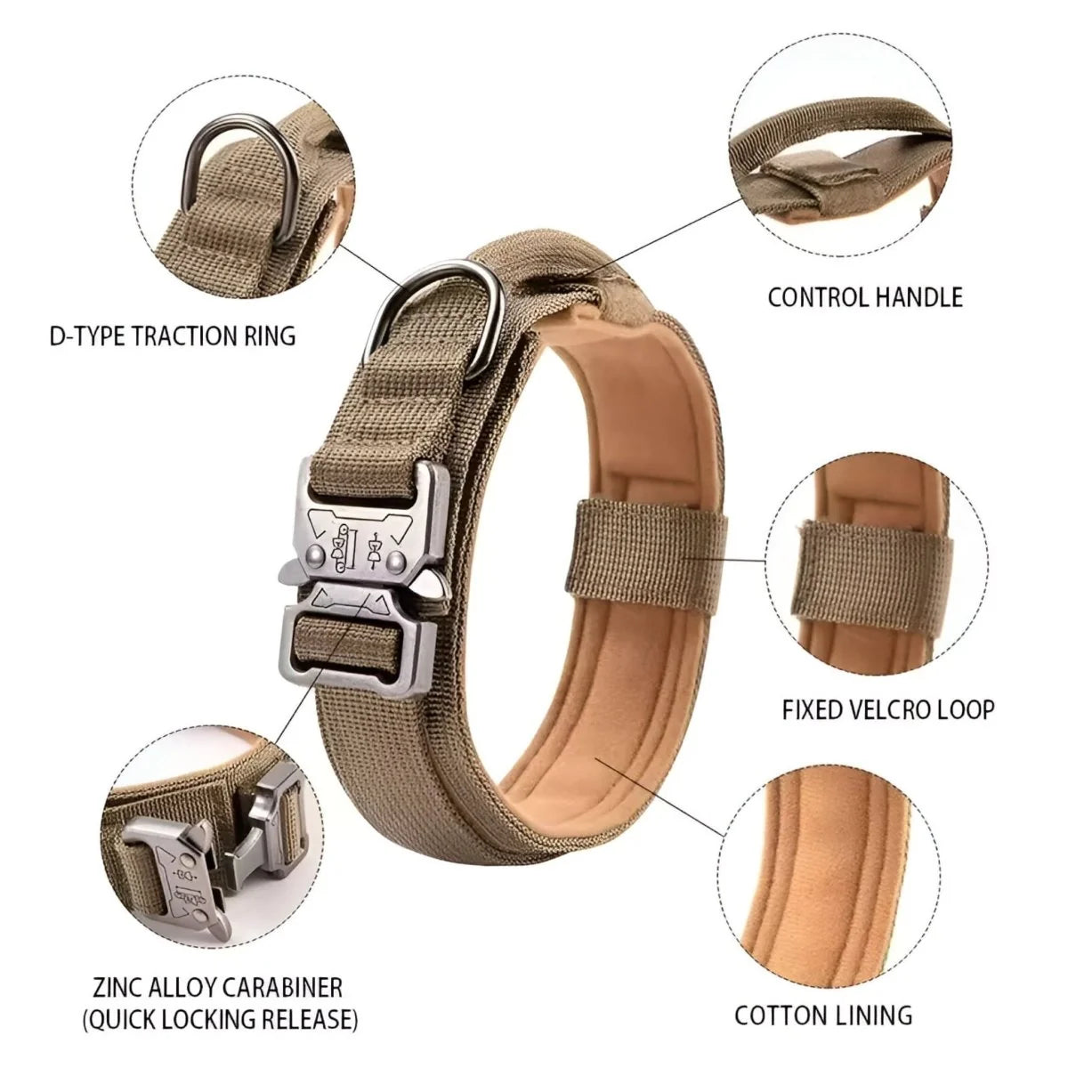 Dog Collar Padded Nylon Adjustable with Control Handle