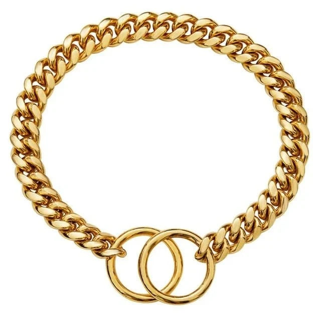 Dog Collar Solid Metal Links Hand-Polished Slip-On