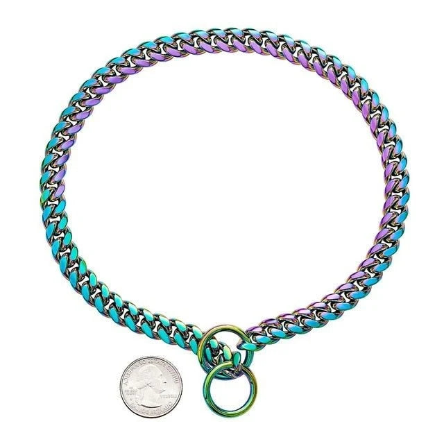 Dog Collar Solid Metal Links Hand-Polished Slip-On