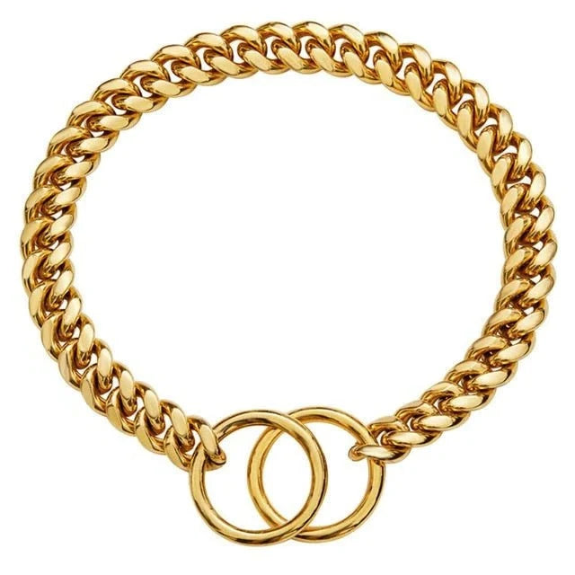 Dog Collar Solid Metal Links Hand-Polished Slip-On