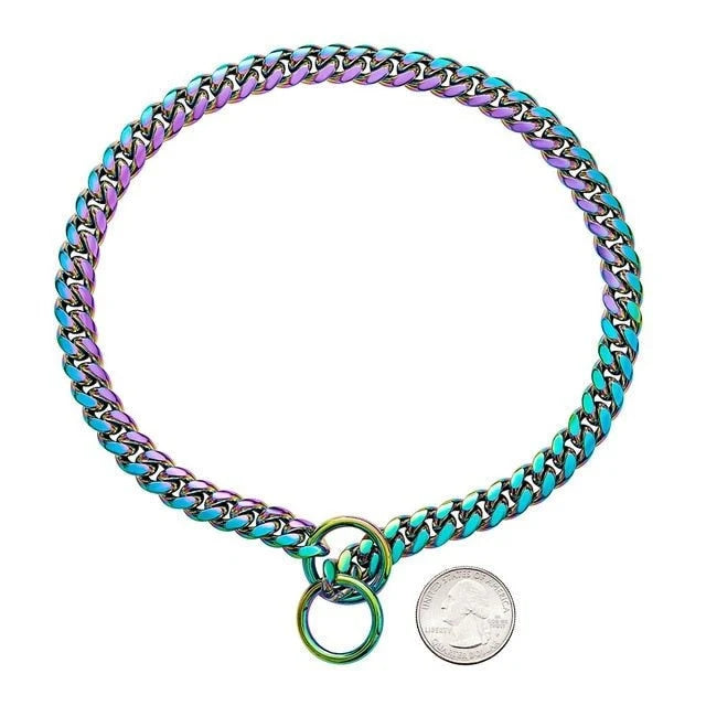 Dog Collar Solid Metal Links Hand-Polished Slip-On