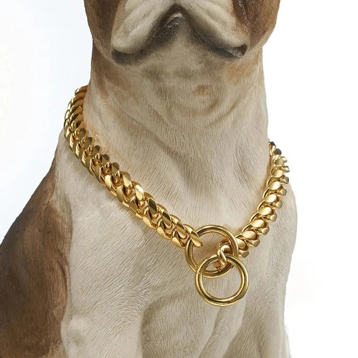 Dog Collar Solid Metal Links Hand-Polished Slip-On
