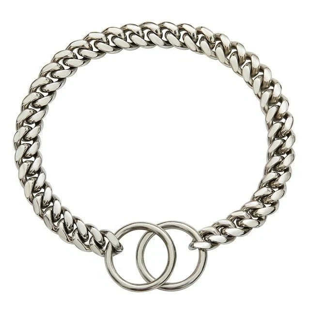 Dog Collar Solid Metal Links Hand-Polished Slip-On