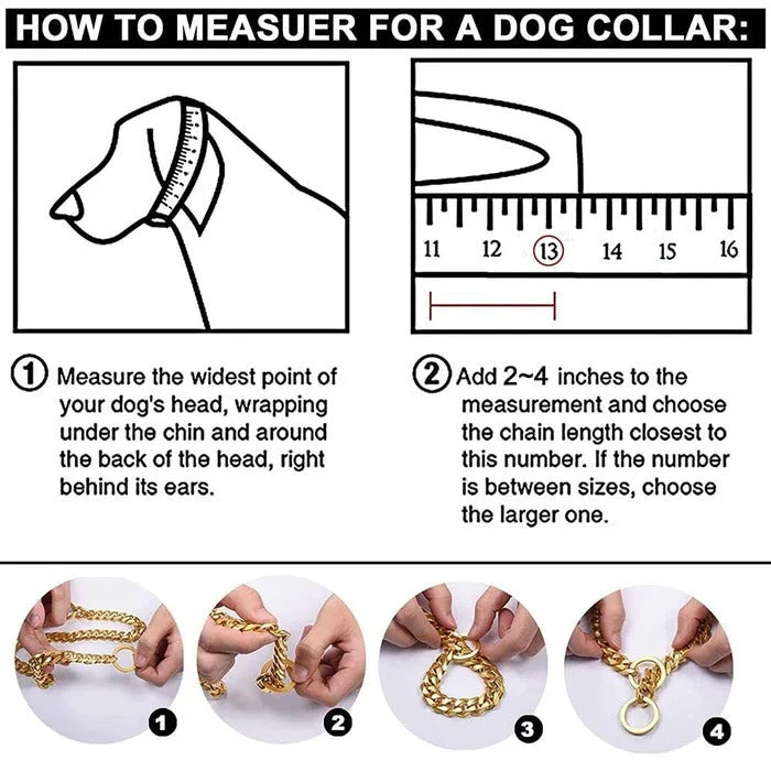 Dog Collar Solid Metal Links Hand-Polished Slip-On