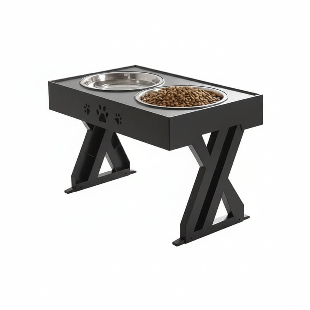 Dog Feeder Two Bowls Adjustable Height Spill-Reducing