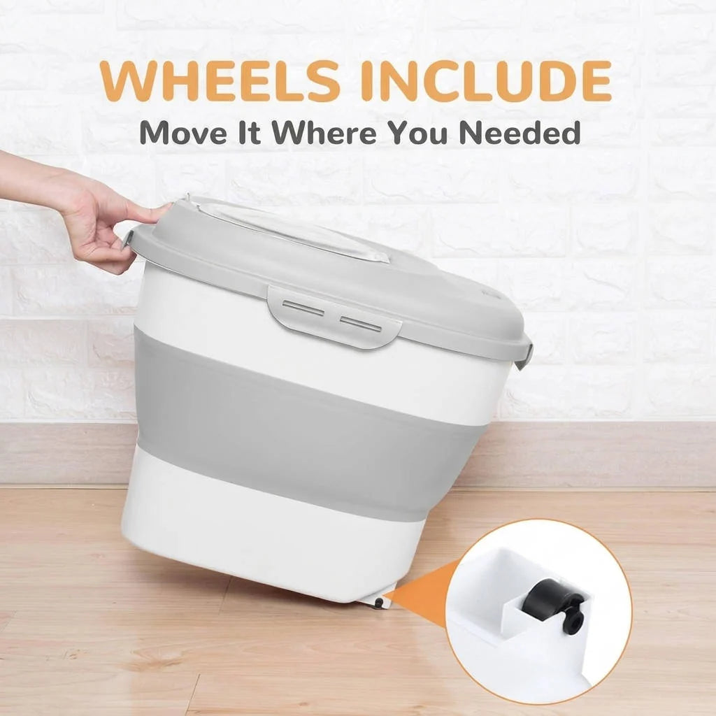 Dog Food Storage Container Airtight Collapsible Wheeled