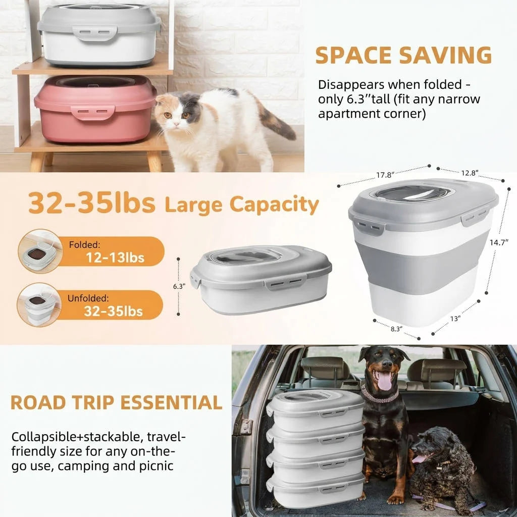Dog Food Storage Container Airtight Collapsible Wheeled