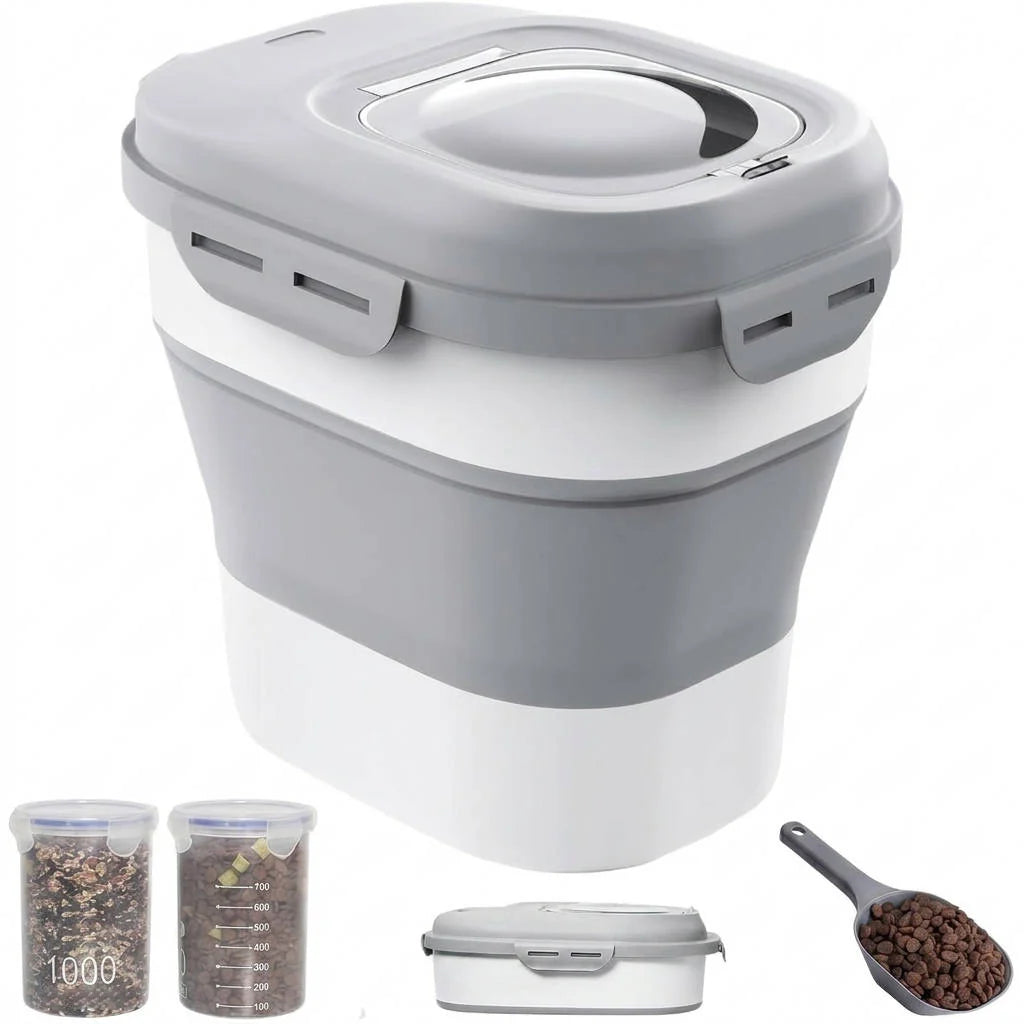 Dog Food Storage Container Airtight Collapsible Wheeled