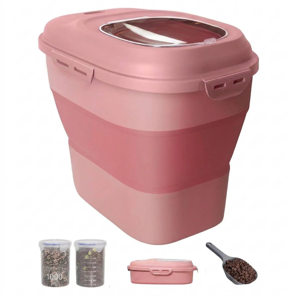 Dog Food Storage Container Airtight Collapsible Wheeled