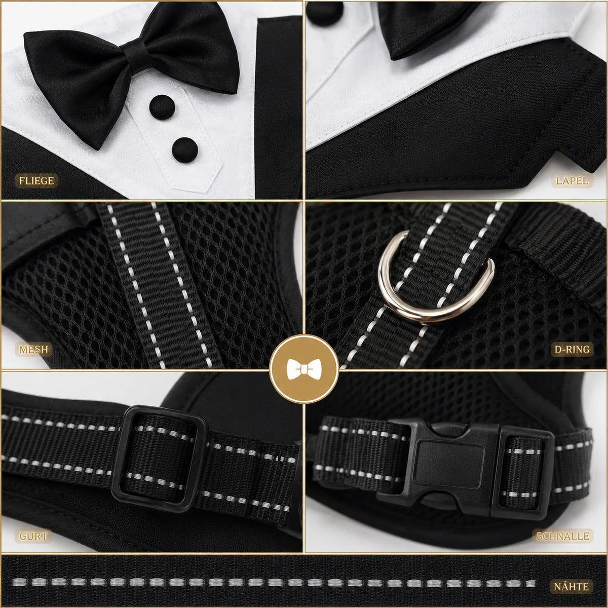 Dog Harness Bow Tie Vest Adjustable Secure Buckle
