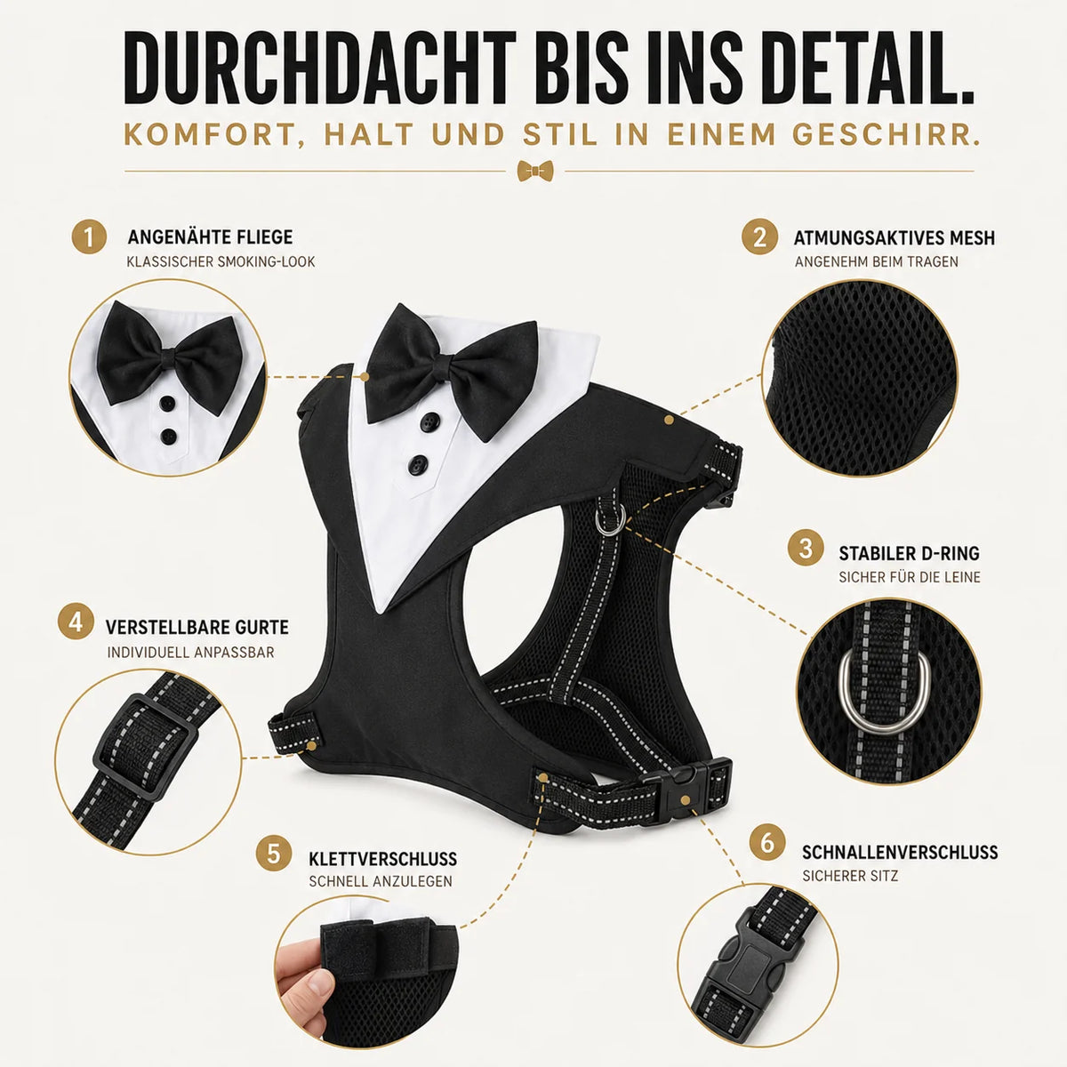 Dog Harness Bow Tie Vest Adjustable Secure Buckle