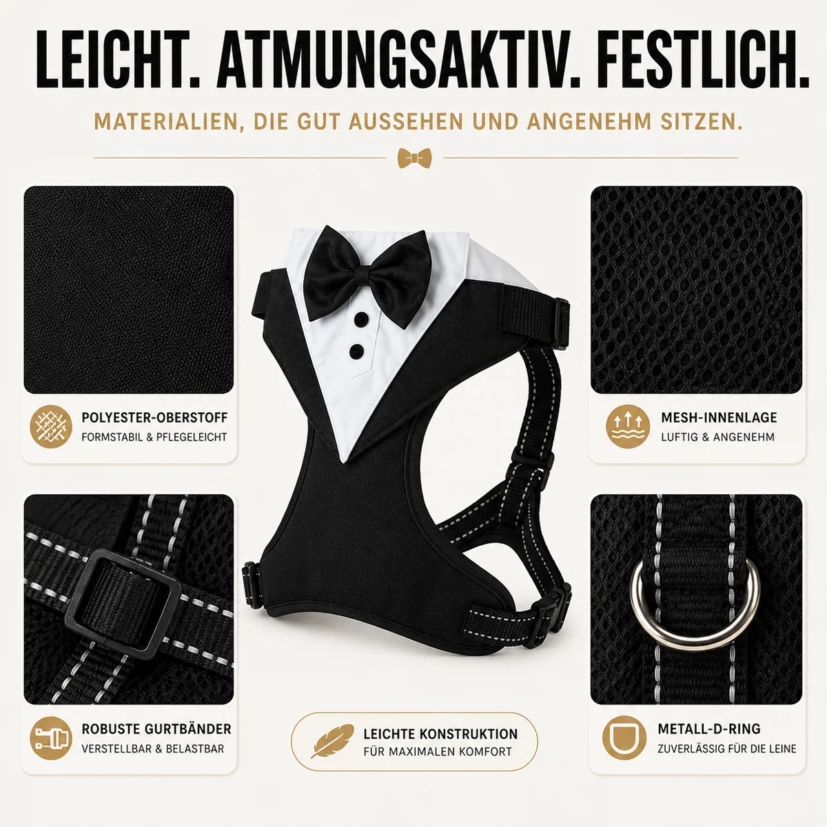 Dog Harness Bow Tie Vest Adjustable Secure Buckle