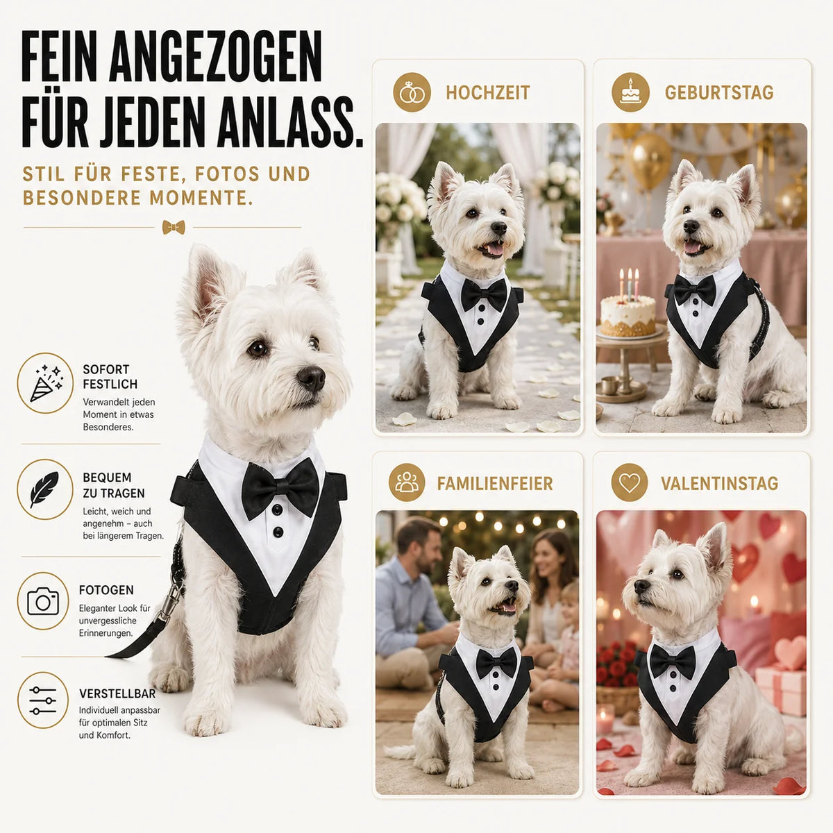 Dog Harness Bow Tie Vest Adjustable Secure Buckle