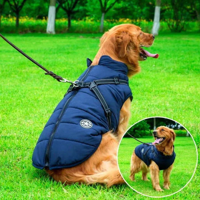 Dog Jacket Waterproof & Sherpa-Fleece Lined Built-In Harness