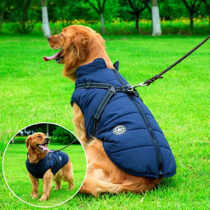 Dog Jacket Waterproof & Sherpa-Fleece Lined Built-In Harness