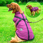 Dog Jacket Waterproof Sherpa-Lined Built-In Harness & Reflective Stripes