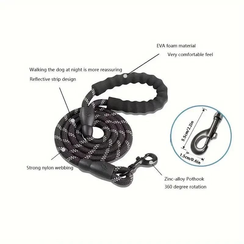 Dog Leash Reflective Nylon Double Rope Padded Handle